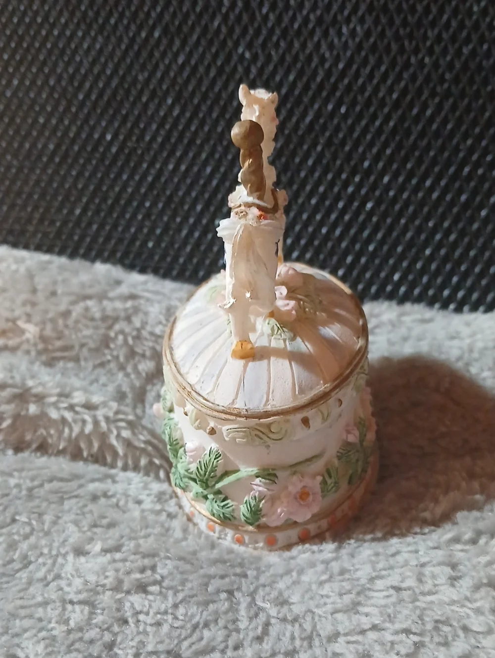 Vintage Porcelain Carousel Horse Trinket Box - Pastel Floral